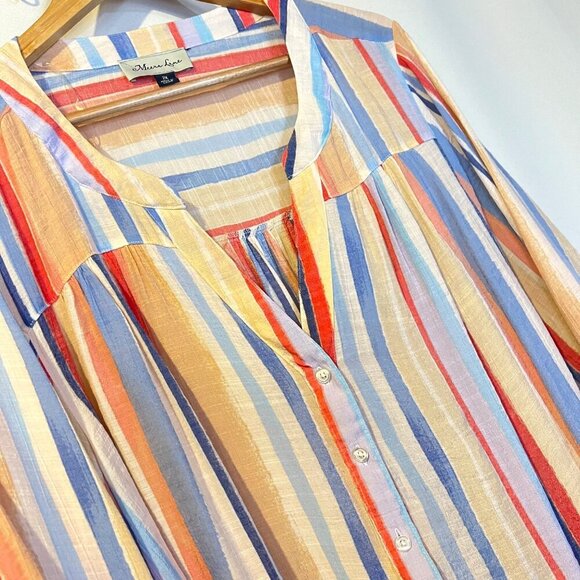 Meera Lane Colorful Lightweight Striped Button Down Blouse 2X Coastal Breezy - Picture 7 of 7